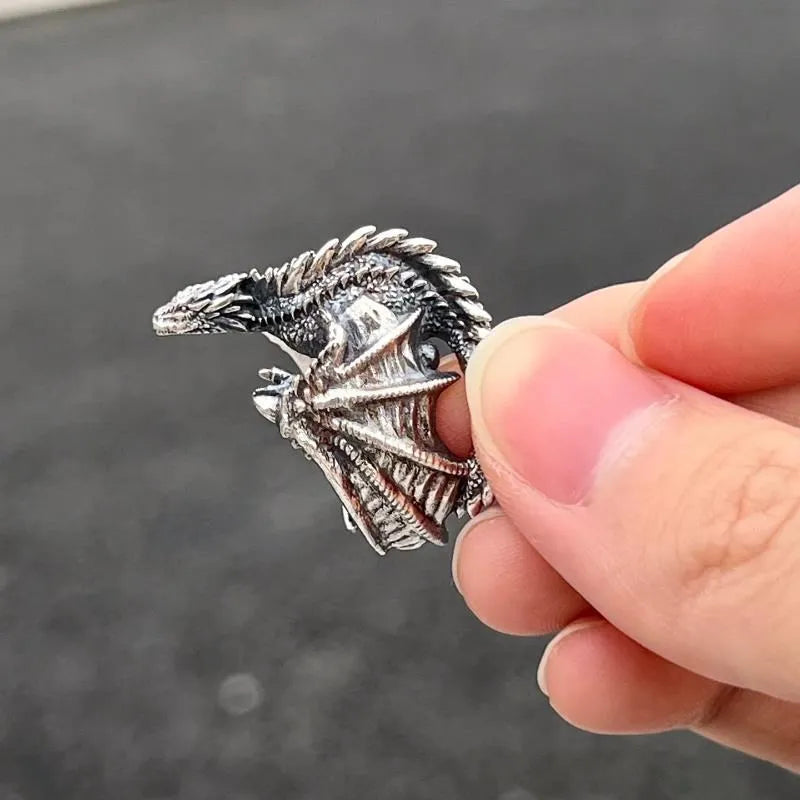 Adjustable Dragon Wing Gothic Ring – Vintage Punk Pterosaur Open Band Ring for Men & Women | Fantasy Jewelry Gift
