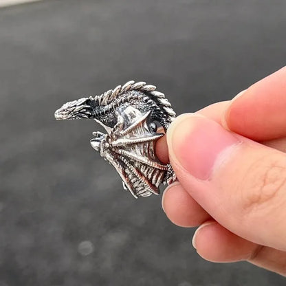 Adjustable Dragon Wing Gothic Ring – Vintage Punk Pterosaur Open Band Ring for Men & Women | Fantasy Jewelry Gift