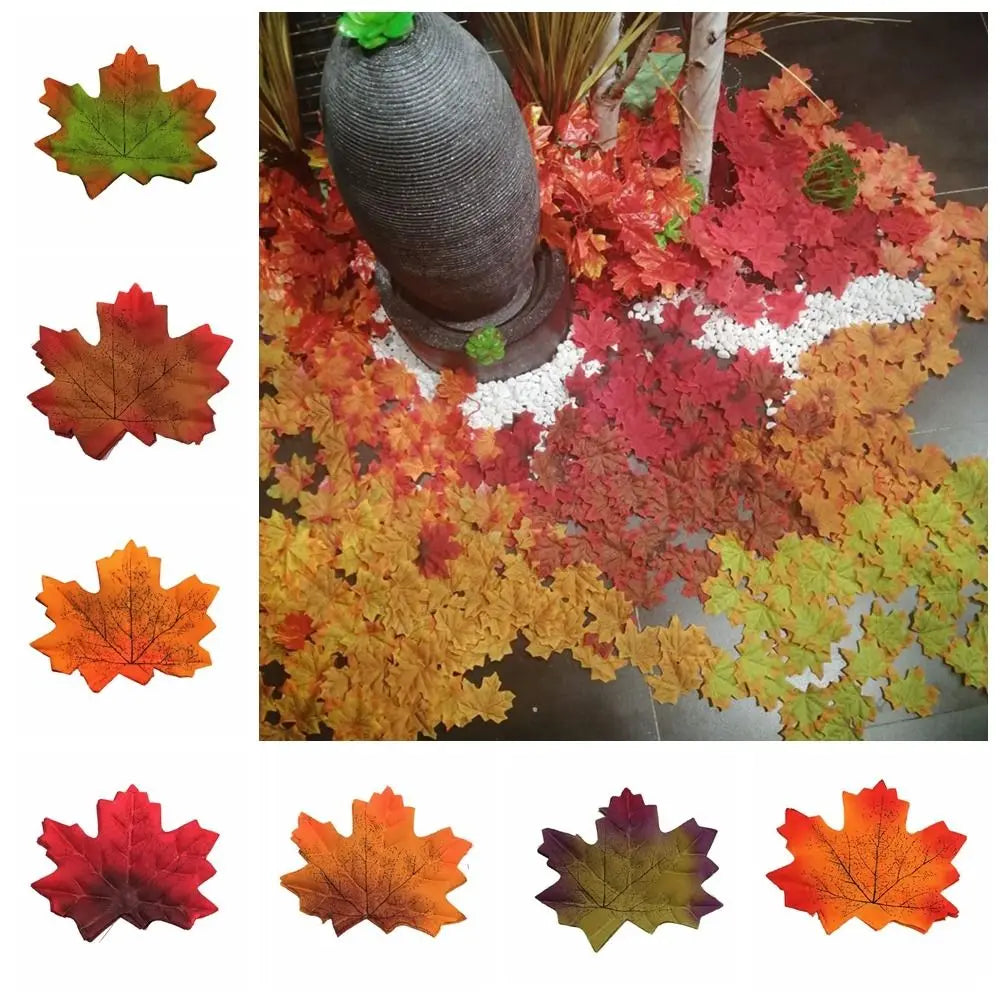 50PCS Artificial Maple Leaves – Handmade Silk Leaf Plants for DIY Crafts, Stacked Maple Leaf Arrangements & Autumn Decorations