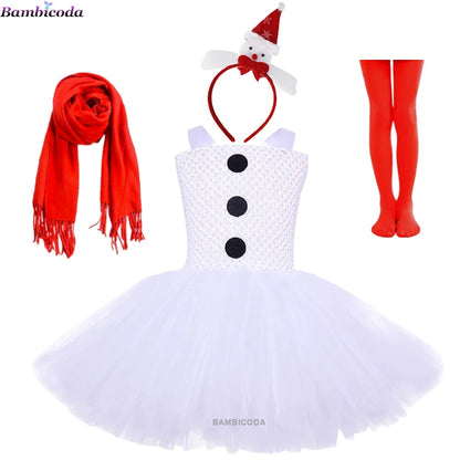 Girls Snowman Cosplay Costume – Fancy Tutu Dress for Stage Shows, Parties, Carnival & Halloween, Ages 3–10Y