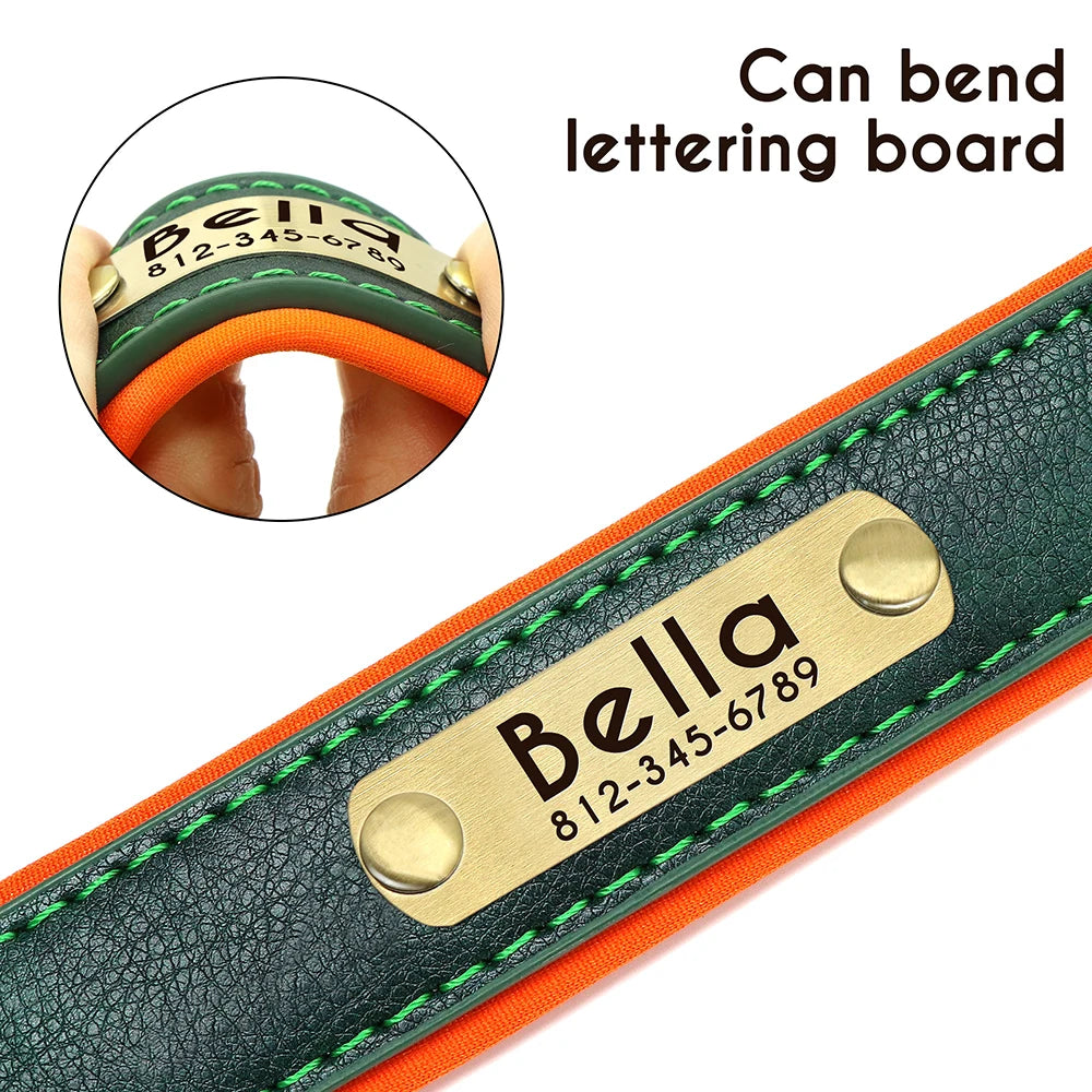 Collar de perro de piel sintética personalizado con placa de identificación grabada gratuita – Collar ajustable suave acolchado para perros pequeños, medianos y grandes