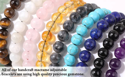 Bracelet perles de tourmaline noire naturelle – Bracelet ajustable tressé en corde avec carte cadeau pour hommes et femmes