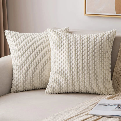 Funda de almohada a rayas verdes de pana - Funda de cojín decorativa rústica bohemia de 20x20 pulgadas para sofá y sala de estar