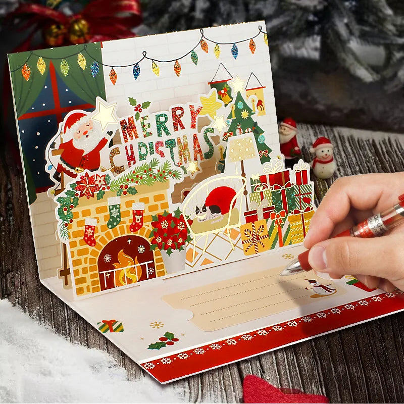 3D Santa Christmas Greeting Card – Folding Merry Christmas Best Wishes Card, Xmas Gift, New Year Blessing & Thank You Postcard