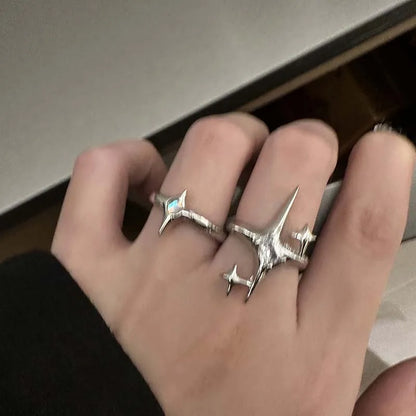 Anillo Ajustable Vintage Cruz y Estrella Irregular – Anillo Abierto Gótico Punk Plateado para Pareja, Hombre y Mujer | Joyería de Regalo Y2K E-Girl