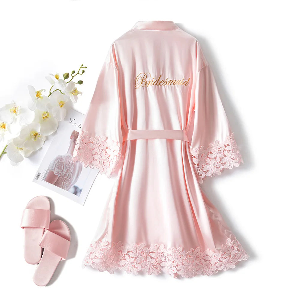 Women’s Summer Lace Kimono Robe – Bride & Bridesmaid Wedding Sleepwear Embroidered Bathrobe Night Dress