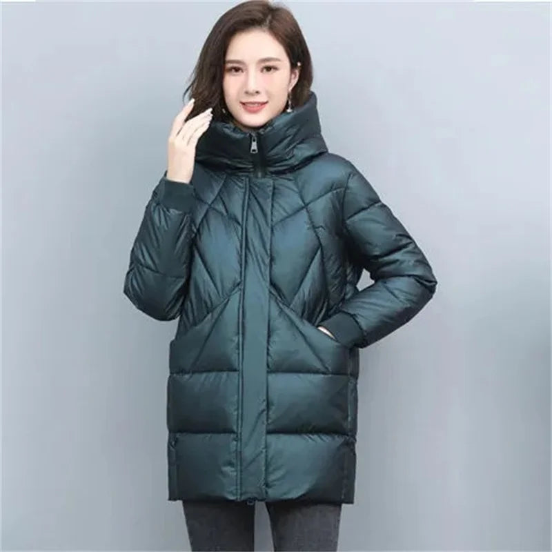 Women’s Hooded Cotton-Padded Winter Coat – Mid-Length Thick Puffer Jacket, Elegant Vintage Parka for Cold Weather