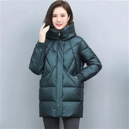 Women’s Hooded Cotton-Padded Winter Coat – Mid-Length Thick Puffer Jacket, Elegant Vintage Parka for Cold Weather