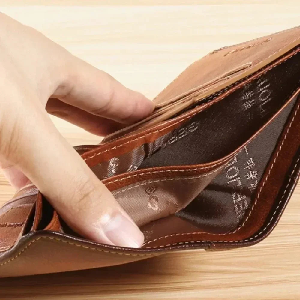 Men's Genuine Leather RFID Blocking Trifold Wallet Slim Vintage ID & Credit Card Holder