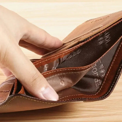 Men's Genuine Leather RFID Blocking Trifold Wallet Slim Vintage ID & Credit Card Holder