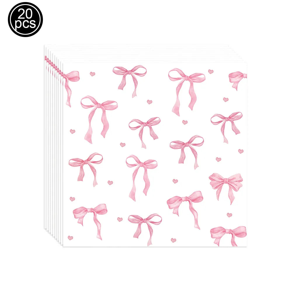 Kit de Fête d'Anniversaire Rose – Thème Princesse Bannière, Ballons Nœud, Pailles, Assiettes en Papier Jetables, Serviettes et Gobelets Vaisselle Décorations pour Fêtes d'Anniversaire de Filles