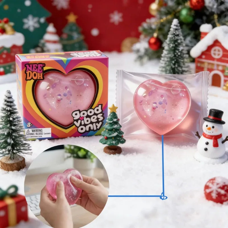 NeeDoh Heart Shaped Squeeze Toy – Glitter Filled Soft TPR Stress Relief Fidget Toy for Kids & Adults, Anxiety Relief Gift