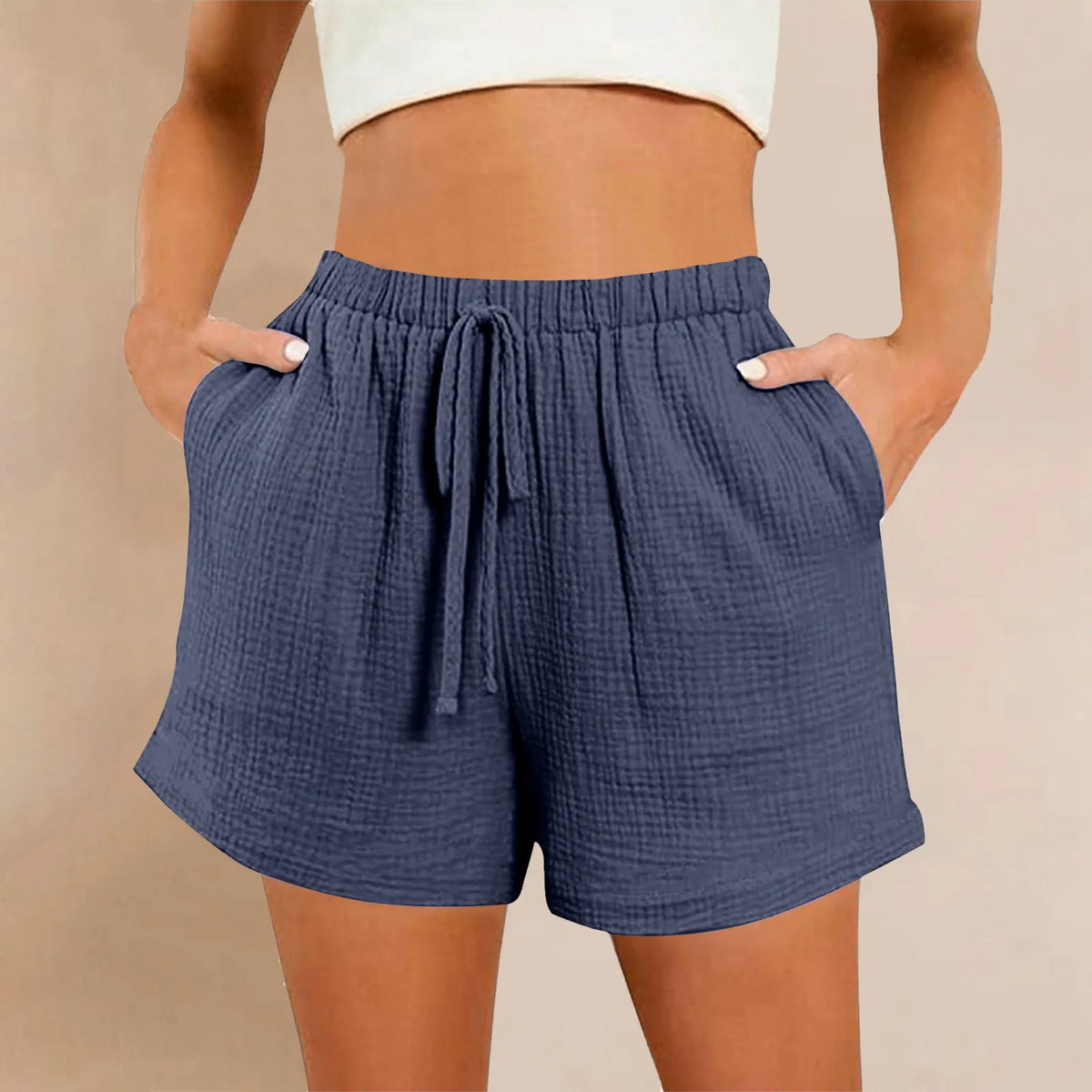 Women's Summer Cotton Crepe Shorts – Solid-Color Washed Double-Layer Gauze Lightweight Shorts, Soft Breathable & Comfortable Casual Wear