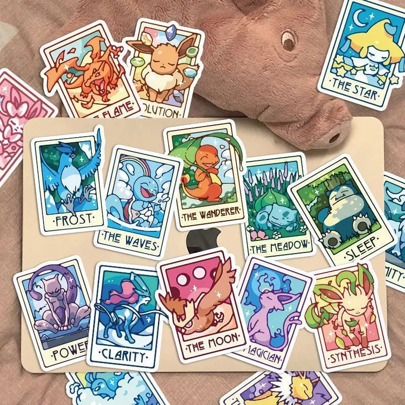 60PCS Pokémon Tarot Card Stickers – Waterproof Cute Cartoon Decals for Phone, Laptop & Notebook