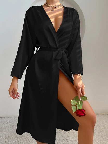 Women’s Satin Robe – Belted Elegant Solid Color Silky Comfort Bathrobe Loungewear
