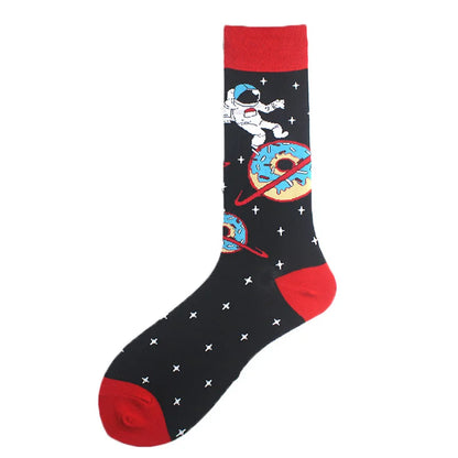 Funny Cotton Novelty Crew Socks – Alien, Planet, Shark, Dinosaur, Skateboard & Math Designs for Men & Women
