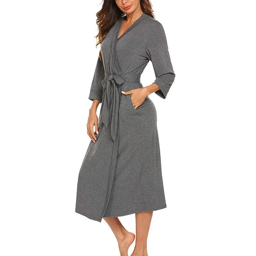 Women’s Cotton Bathrobe – Large Size Long Sleeve Casual Sleepwear Home Wear Robe for Spring & Autumn