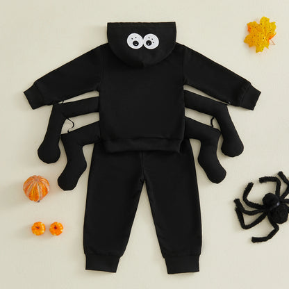 Toddler Baby Boys Halloween Outfit Set, Spider Print Long Sleeve Hoodie Sweatshirt and Elastic Waist Pants, 2-Piece Casual Costume Set for Kids