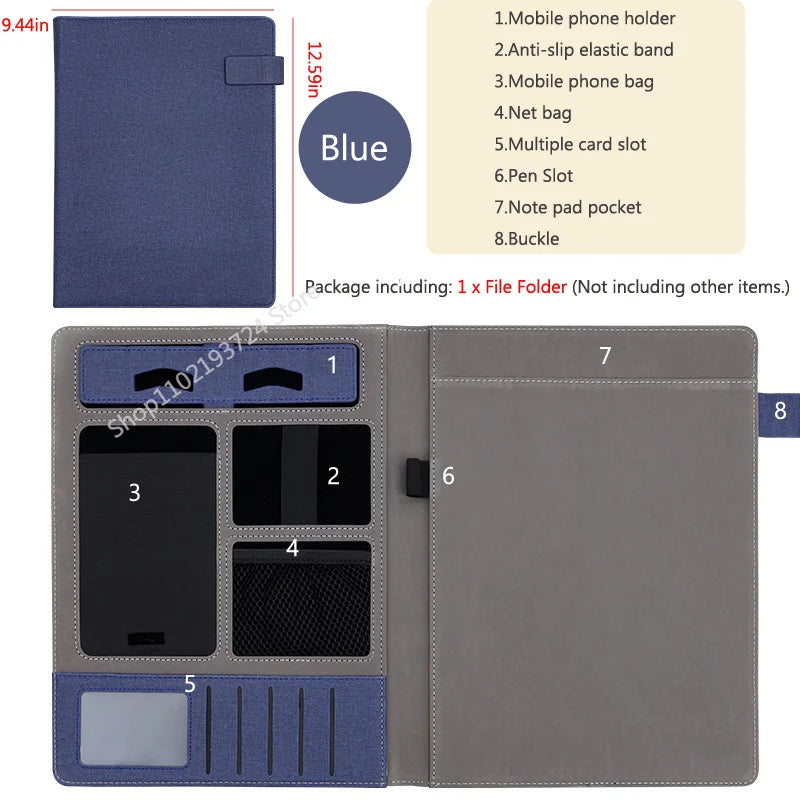 A4 PU Leather Padfolio Folder – Multifunction Document Holder & Business Portfolio Organizer for Men & Women