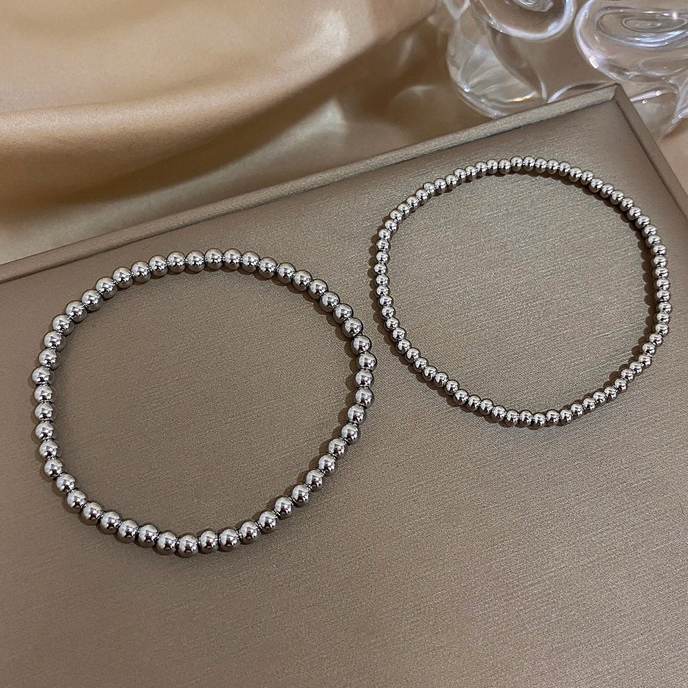 Pulsera de cuentas de acero inoxidable Greatera – Pulsera de cadena elástica tricolor bañada en oro de 3/4 mm para mujer | Regalo de joyería de moda impermeable