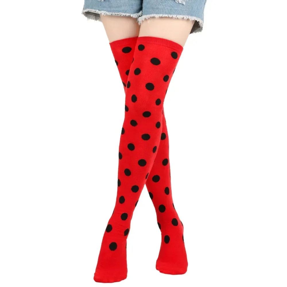 Thigh High Socks Women Over Knee Striped Polka Dot Stockings Black White Pink Lolita Cosplay Harajuku Y2K Kawaii