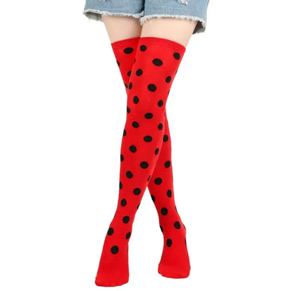 Thigh High Socks Women Over Knee Striped Polka Dot Stockings Black White Pink Lolita Cosplay Harajuku Y2K Kawaii