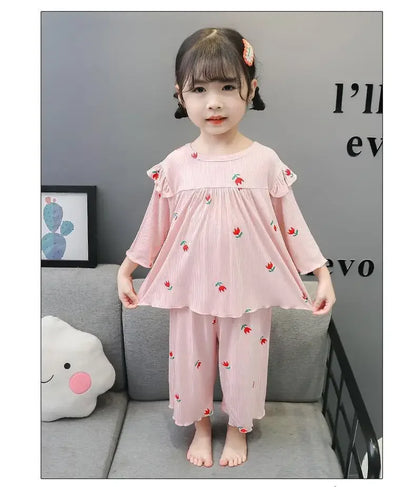 Conjunto de pijama para niños – Atuendo de dormir estampado de flores para bebés y niñas para las cuatro estaciones | Conjunto cómodo de ropa y de casa para niños