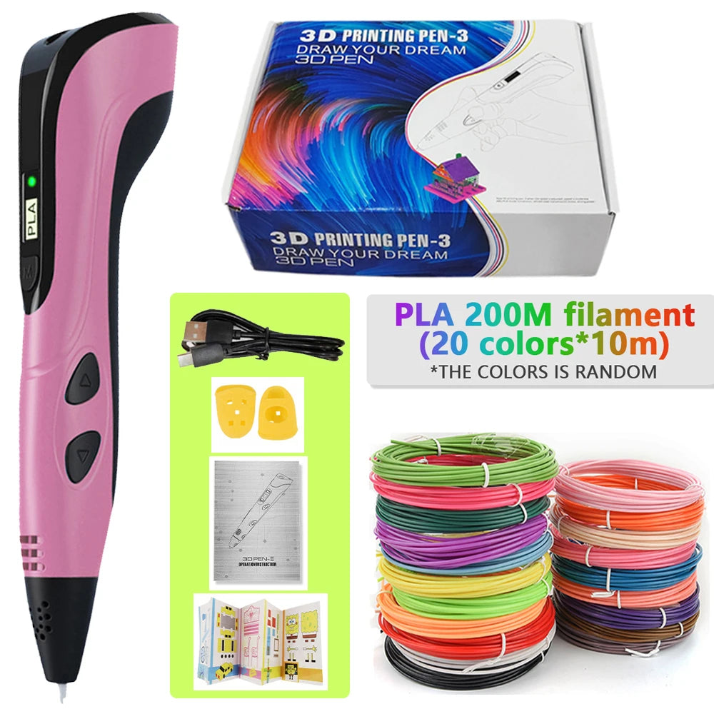Lápiz 3D para niños – Lápiz de dibujo DIY recargable con juego de filamento PLA para manualidades creativas