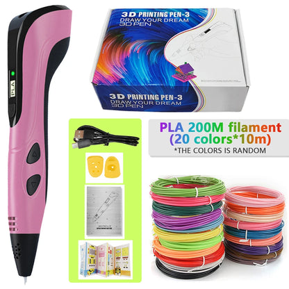 Lápiz 3D para niños – Lápiz de dibujo DIY recargable con juego de filamento PLA para manualidades creativas