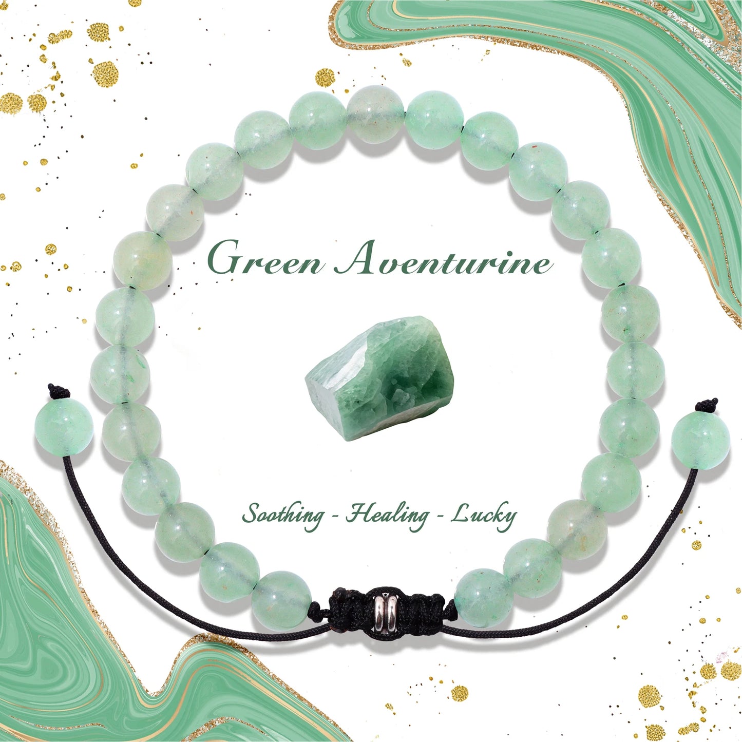 Bracelet perles de tourmaline noire naturelle – Bracelet ajustable tressé en corde avec carte cadeau pour hommes et femmes