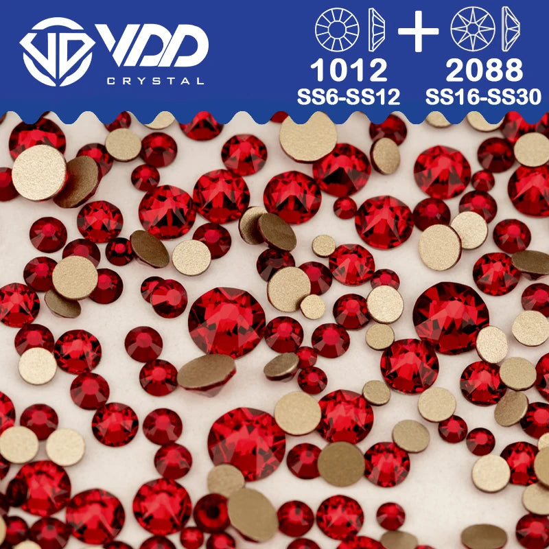 VDD Piedras Preciosas de Cristal Doradas de Fondo Plano – 2088 Cristales de Strass para Arte de Uñas, Manualidades y Decoraciones DIY