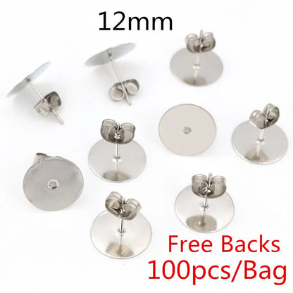 Clous de boucles d'oreilles en acier inoxydable doré, 50 à 100 pièces, avec attaches – Tiges de base vierges pour la fabrication de bijoux et boucles d'oreilles DIY