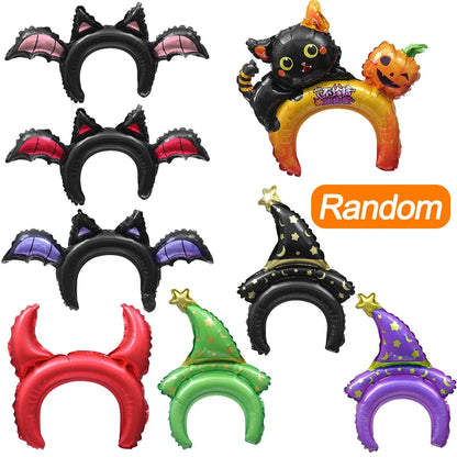 5-30PCS Halloween Balloon Headbands Cartoon Bat Pumpkin Tiara Hats, Inflatable Balloon Toys for Kids, Halloween Birthday Party Decorations, Photo Booth Props and Party Favors