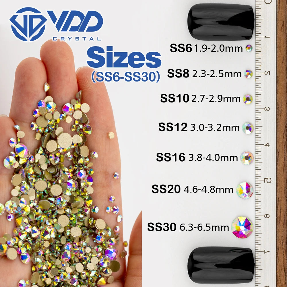 VDD Piedras Preciosas de Cristal Doradas de Fondo Plano – 2088 Cristales de Strass para Arte de Uñas, Manualidades y Decoraciones DIY