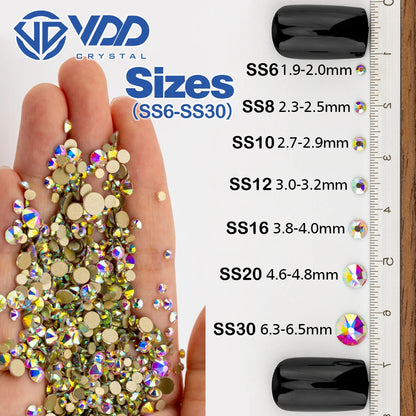VDD Piedras Preciosas de Cristal Doradas de Fondo Plano – 2088 Cristales de Strass para Arte de Uñas, Manualidades y Decoraciones DIY