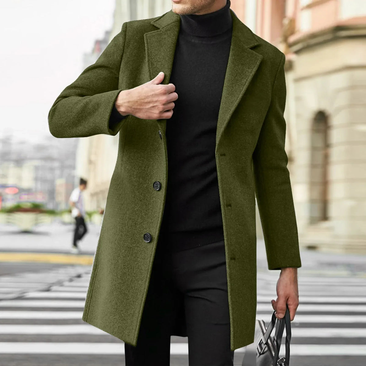 Men’s Wool-Blend Trench Coat – Fashionable Casual Business Overcoat, Leisure Outerwear with Punk-Inspired Style