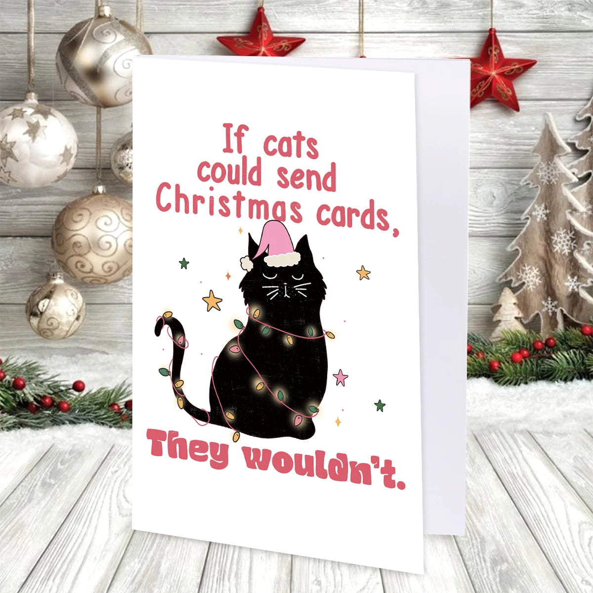 Funny Christmas Cat Greeting Card with Envelope – Festive Holiday Humor Card for Cat Lovers, Secret Santa & Christmas Parties