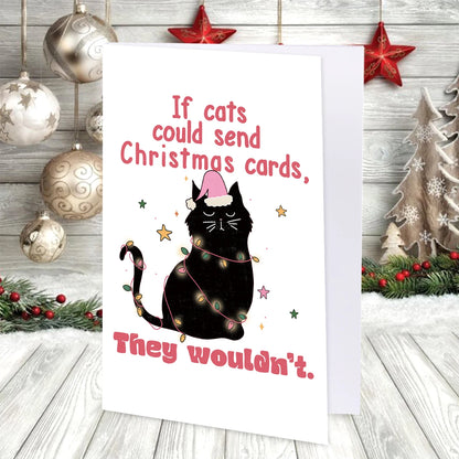 Funny Christmas Cat Greeting Card with Envelope – Festive Holiday Humor Card for Cat Lovers, Secret Santa & Christmas Parties