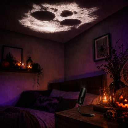 Halloween USB Projection Lamp with 3 or 6 Pattern Slides, LED Ghost Bat Skull Spider Projector Light for Halloween Party, Bedroom, Indoor Holiday Decorations