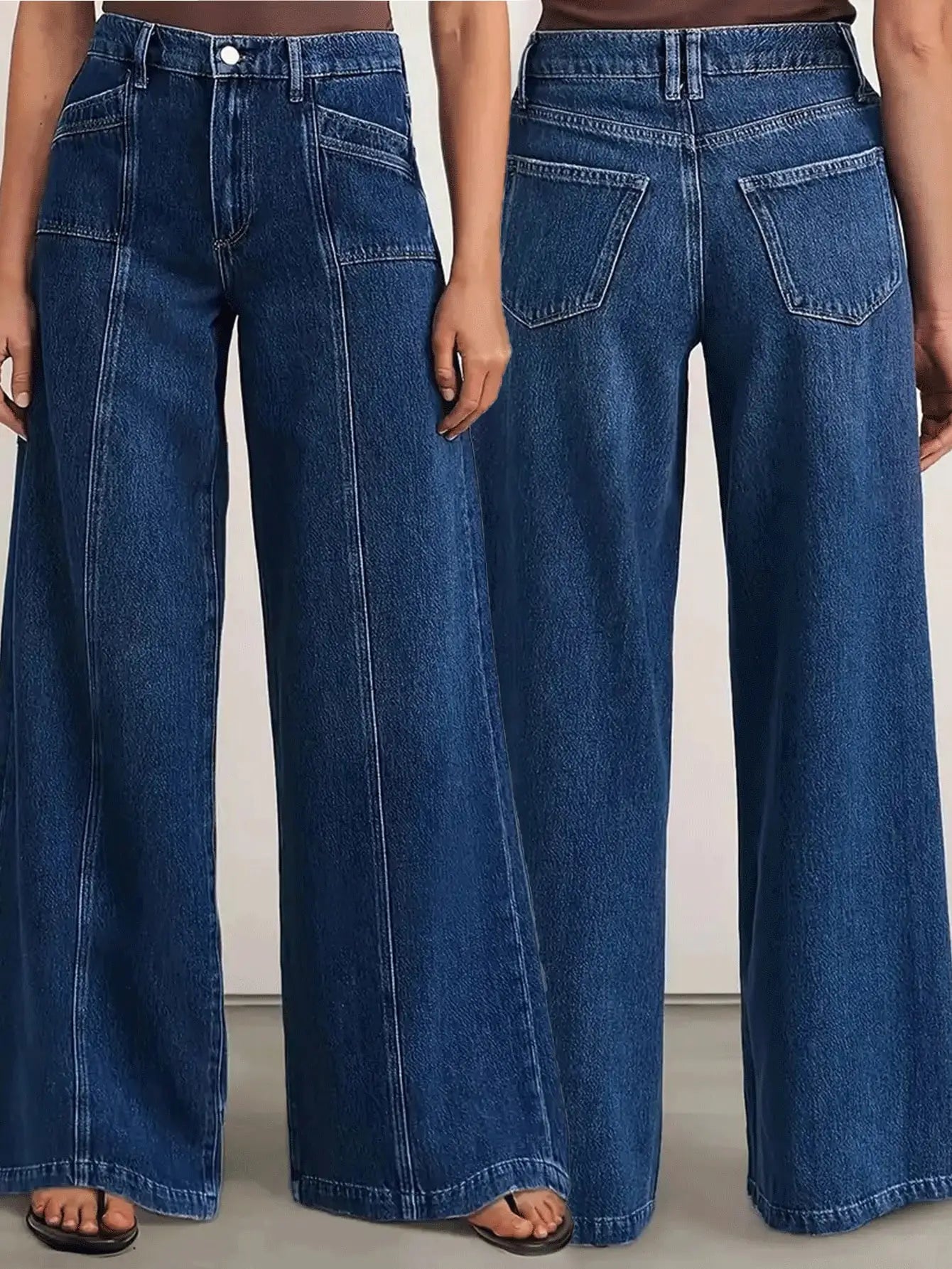 Women's Deep Blue Wide-Leg Jeans – Stylish Casual Denim Trousers for Comfortable Everyday Wear