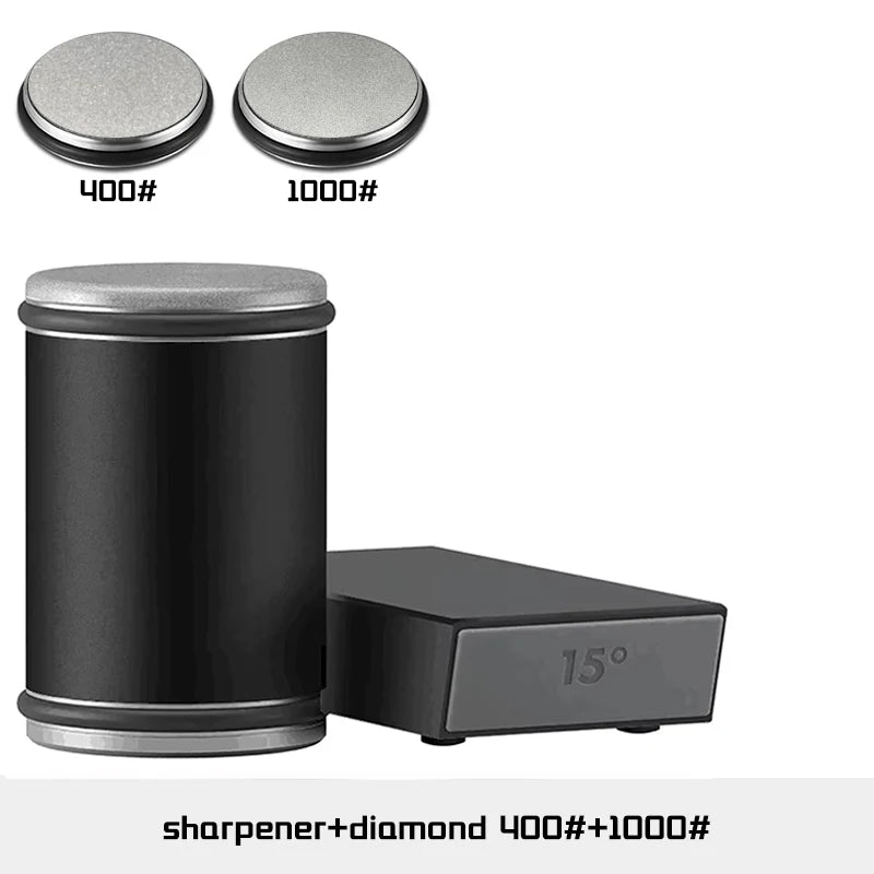 Juego de afilador de cuchillos rodante – Piedra de afilar de diamante con guía angular de 15° y 20° para cuchillos de cocina