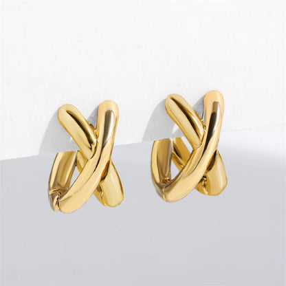 Vintage Double-C Cross Zircon Stud Earrings – Korean Fashion Crystal Earrings for Women | Elegant Engagement Jewelry Gift