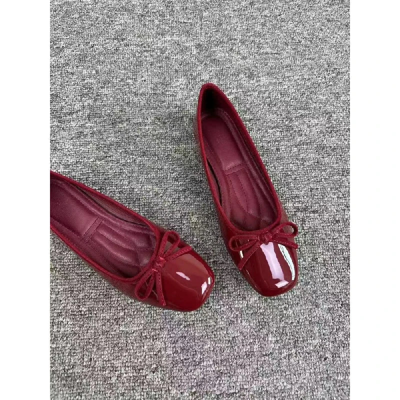 Women's Patent Leather Ballet Flats – Square Toe Bow Slip-On Shoes, Soft Sole Casual Flats for Spring & Summer