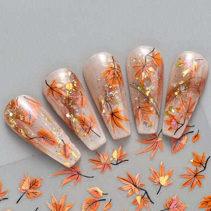 2pcs 3D Autumn Nail Stickers – Laser Maple Leaf Nail Art Decals for Fall Manicure Decoration