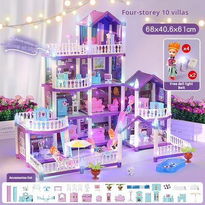 3D DIY Fantasy Princess Castle Villa Assembly Doll House Set – Creative Building Toys for Girls, Home Play & Kids 3D Educational Toy Kit