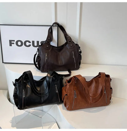 Women’s PU Leather Shoulder Bag – 2026 Fashion Handbag with Soft Interior Compartment, Contrast Color Design, Zipper Closure, Stylish Everyday Purse for Work, Travel & Casual Use
