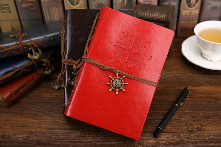 Retro Spiral Leather Notebook – Vintage Pirate Journal with Refillable Pages