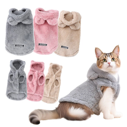 Winter Pet Hoodie Coat – Warm Fleece Jacket for Cats & Small to Medium Dogs, Cozy Puppy & Kitten Sweater Clothes for Sphynx Cats