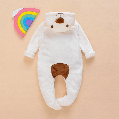 Mameluco con capucha de oso para bebé recién nacido – Traje de mono de una pieza de manga larga para bebés y niñas