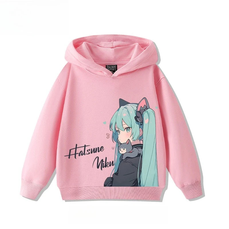 Hatsune Miku 2025 Cartoon Print Hooded Sweatshirt – Boys & Girls All-Match Autumn/Winter Top